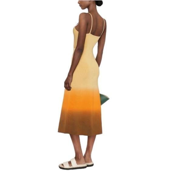 Sandro Sizzing Gradient Ombré Cutout Asymmetric MIDI Dress Tan Org Sz 34 #906 - Picture 1 of 10